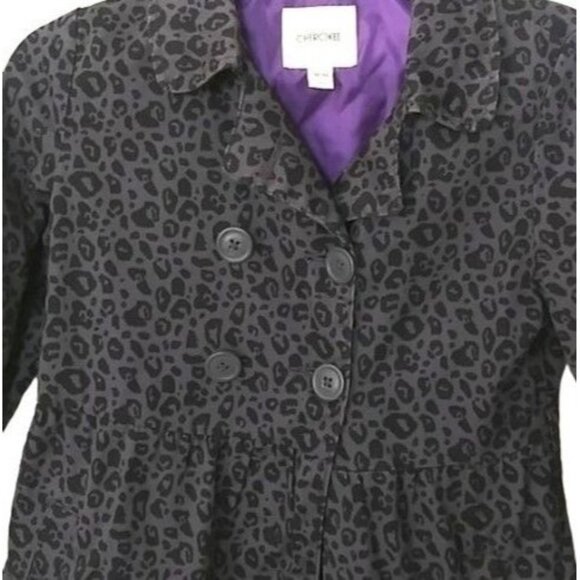 Cherokee Girls Size Medium Peacoat Leopard Print Double-Breasted Lined Interior - Picture 3 of 7